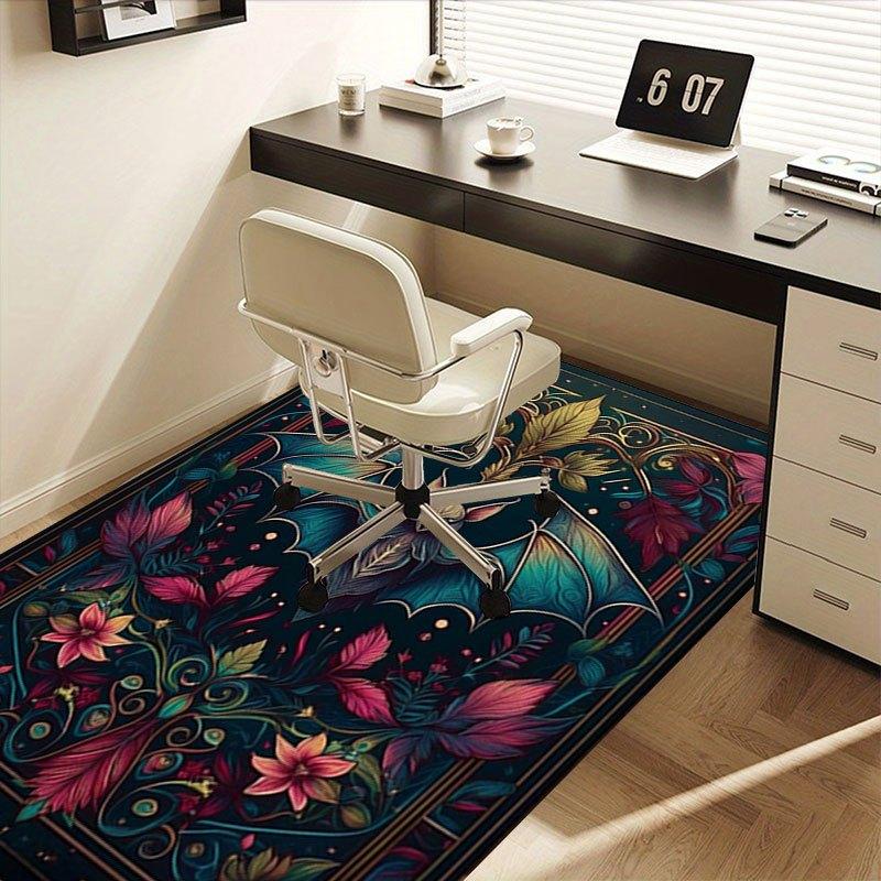 "Bat & Floral Fantasy: Artistic Wall Decor"Office Mat Home Decor Office Desk Chair Rugs Chair Carpet for office Chair Mat Gift For Halloween