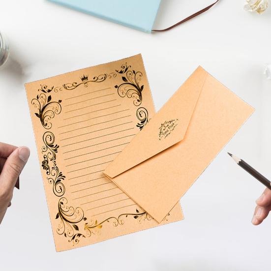 3Pcs Kraft Paper Envelopes with Clear Stripe Line Smooth Reliable Writing Vintage Style Invitations Elegant Wedding Stationery Set