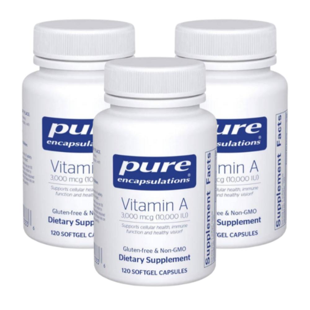 Pure Encapsulations Витамин А 10 000 МЕ Pure Encapsulations Витамин А Бета-Каротин 120 Капсул 3 Бутылки 3 шт