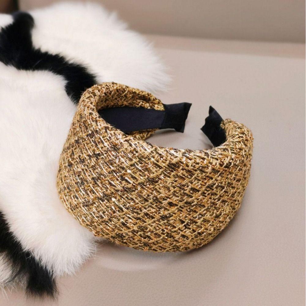 Tweed Knitted Wide Thickened Headband Sequin Braided Handmade Wide Headwear Daily Use