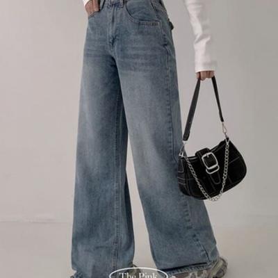 The Pink High Waist Washing Wide Denim Pants