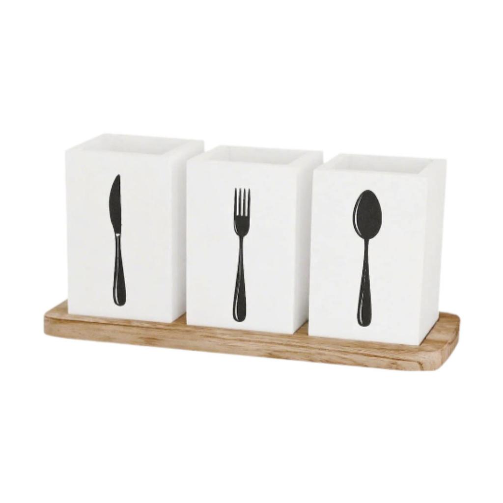 Kitchen Utensils Holder with Compartments Rustic Farmhouse Wooden Cutlery Silverware Holder for Home Pantry Party Restaurant