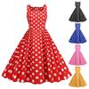 Женское платье трапециевидной формы в стиле ретро с большими качелями, облегающее, с высокой талией, без рукавов, с квадратным вырезом и точечным принтом