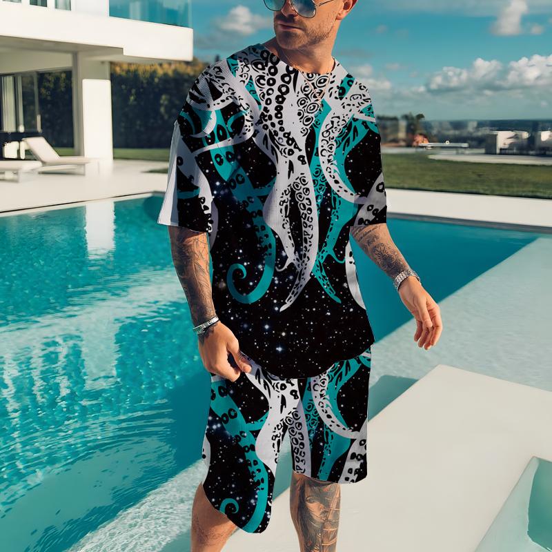 Men's Sets Tracksuit Male 2 Piece Clothes Short Sleeve T-Shirt Suit Fashion Streetwear 3D Print Sports Oversized Beach Shorts