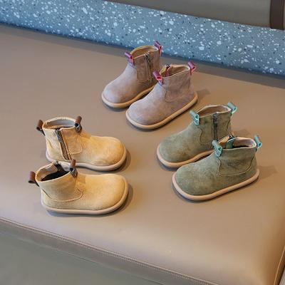 Ботинки для мальчиков и девочек на осень и зиму, детская повседневная обувь из замши Оксфорд, нескользящая обувь для младенцев, плюшевые детские ботильоны
