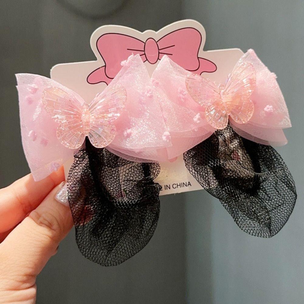 2PCS Mermaid Girls Elastic Hair Net Spring Clip Hair Bun Cover Sweet Ballet Hair Net  Kids