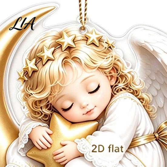 Festive Tree Ornament Christmas Angel Pendant with Lanyard, 2D Flat Acrylic Hanging for Party Decor Decoration, Cute Holiday Car Window Decoration
