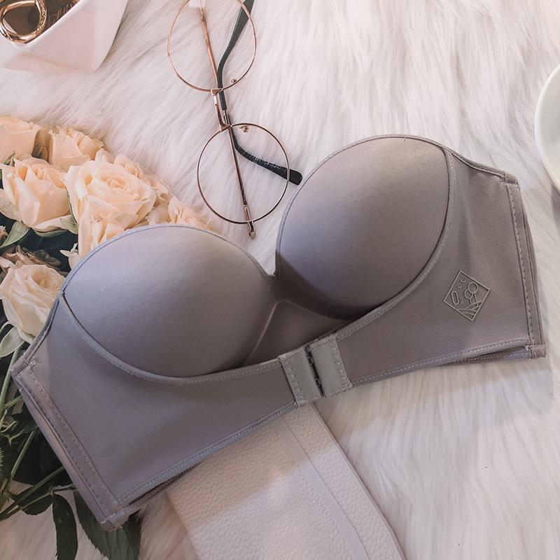 Strapless Bra for Women Front Buckle Push-Up Underwear Seamless No Wire Non-Slip Bra