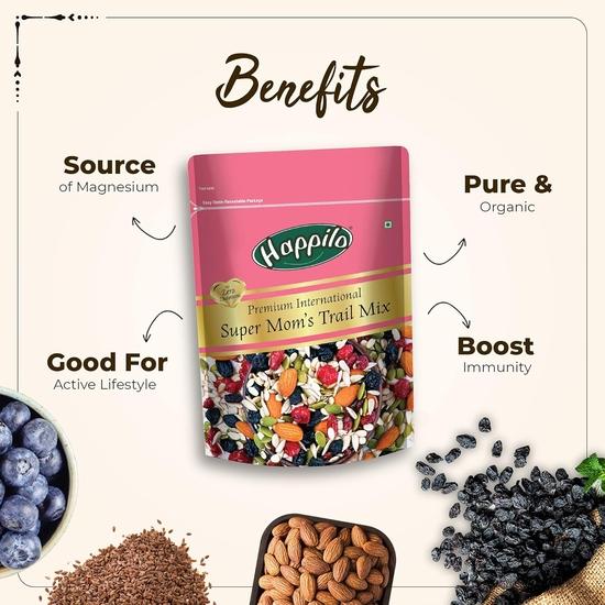 Happilo Premium International Supermom Trail Mix 325 г | Жареный миндаль, семена тыквы, льна и арбуза, сушеная клюква | Закуска из смеси суперпродуктов