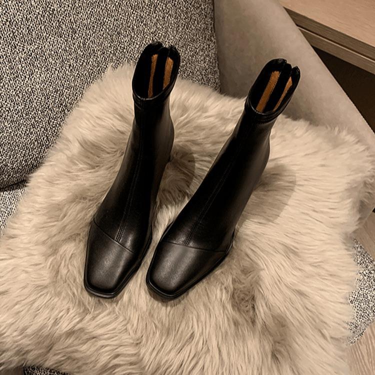 Сапоги с квадратной головкой и толстым каблуком и ботильонами, темпераментные эластичные короткие сапоги на высоком каблуке, женские универсальные удобные мягкие тонкие сапоги из кожи