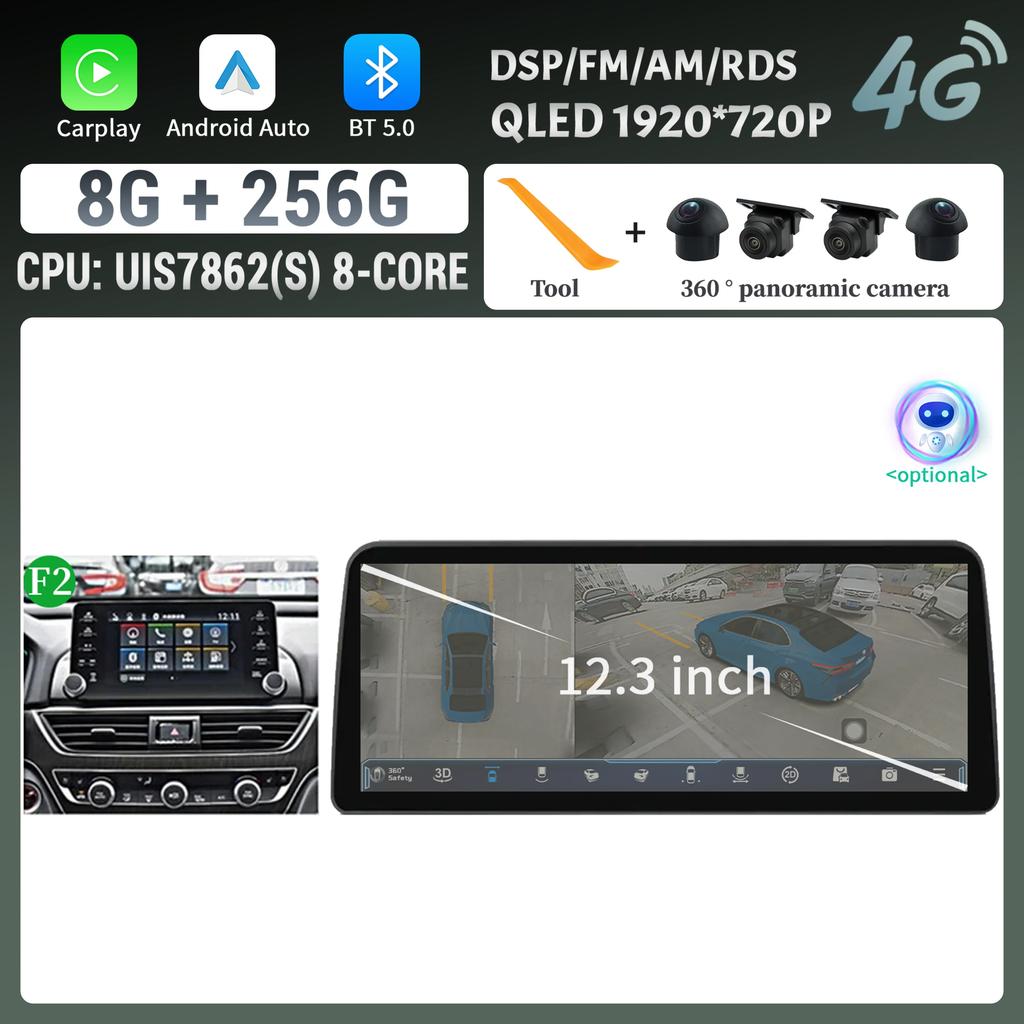 Android 14 12,3-дюймовый экран для Honda Accord 10 2018 2019 2020 2022 Автомагнитола Мультимедиа Навигация 4G Беспроводной BT CarPlay Стерео