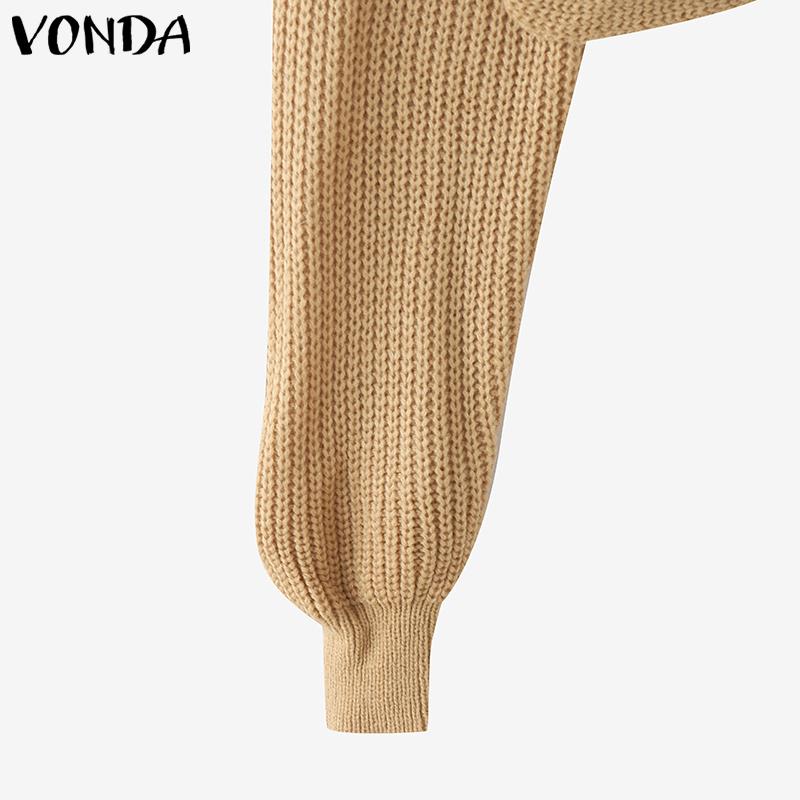 VONDA Women Casual Autumn V Neck Long Sleeve Twisted Cropped Sweaters Knitwear