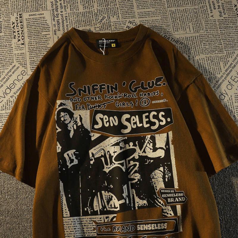 Мужская летняя футболка из чистого хлопка в стиле ретро с короткими рукавами, модная свободная футболка с рукавами до локтя