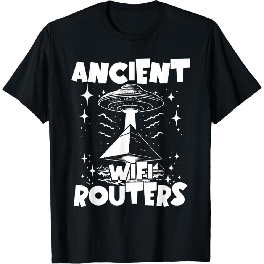 Ancient WiFi Routers Funny Aliens UFO Egyptian Pyramids T-Shirt