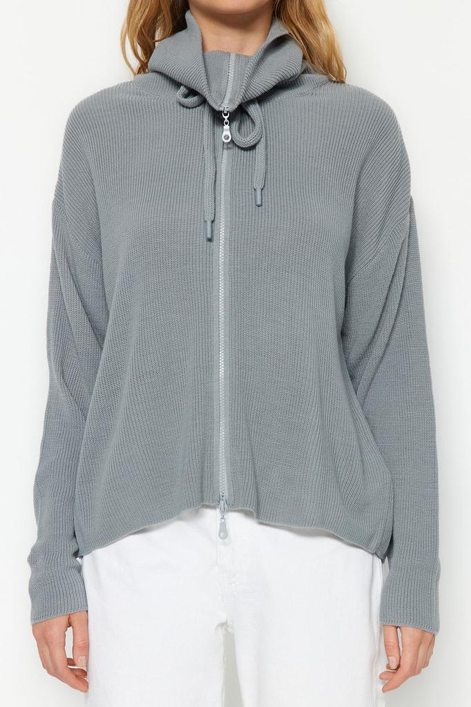 Женский модный стильный кардиган, широкий трикотажный кардиган с застежкой-молнией и деталью