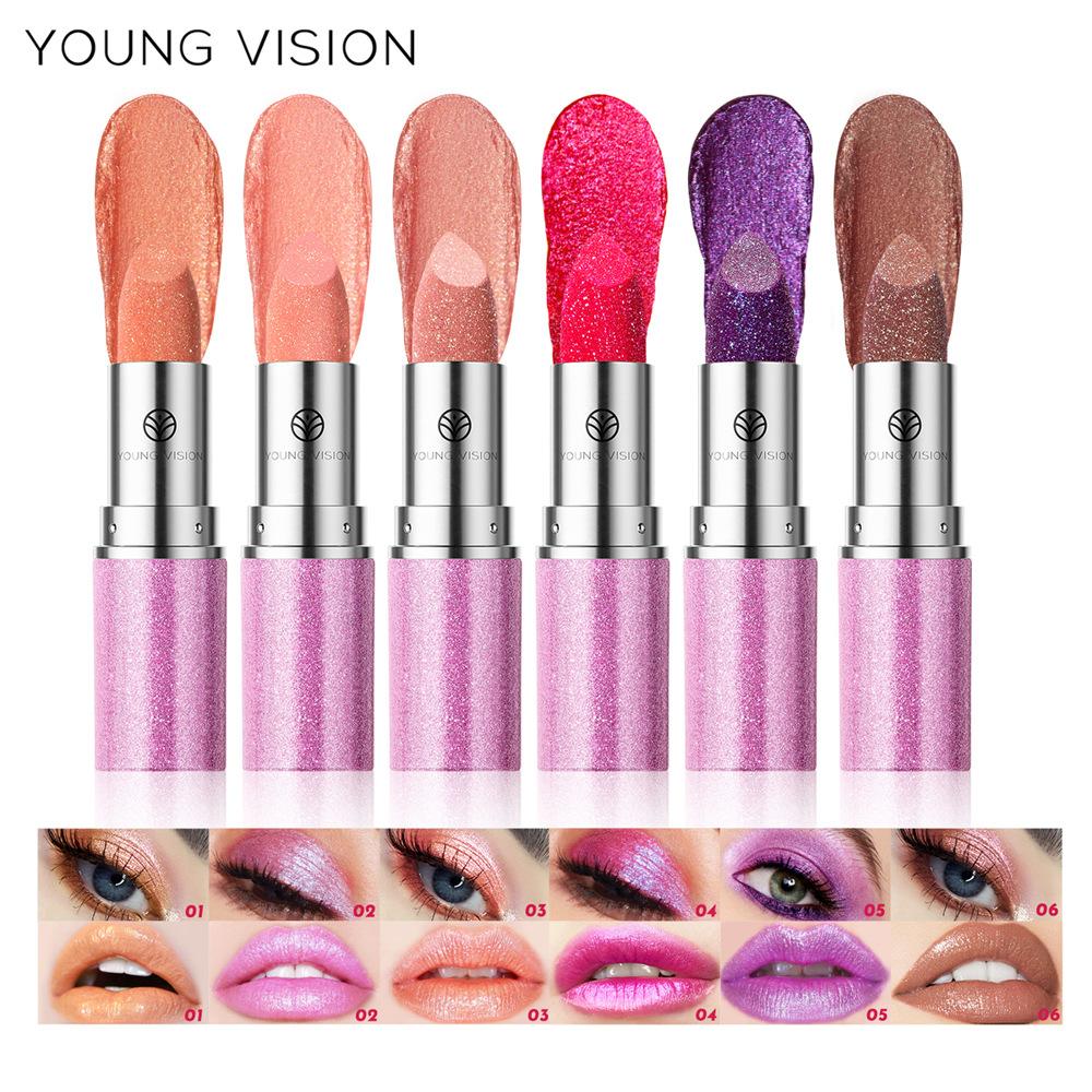 Розовая хамелеоновая металлическая губная помада, перламутровая стойкая глянцевая помада для губ, блестящие блестящие тени для век, косметика двойного назначения