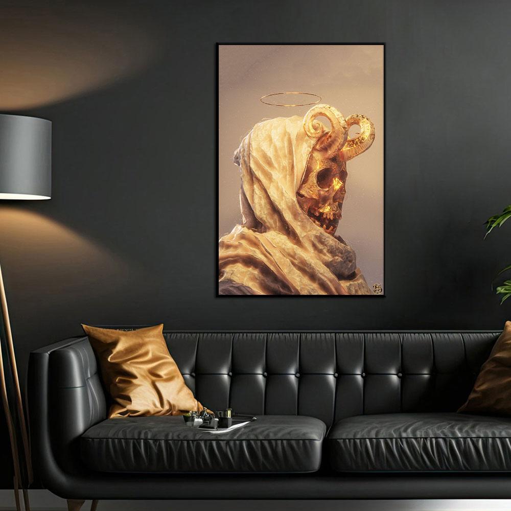 Черный, золотой, красный, абстрактный скелет, художественный холст, постер, готическая живопись, принт, металлическая текстура, череп, фотографии, домашний декор для комнаты