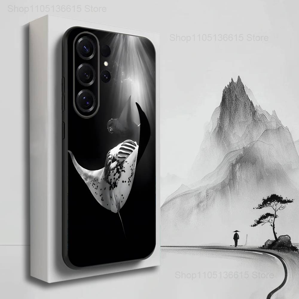 Manta Ray Ocean Animal Case For Samsung S22,S25,S24,S23,Ultra,FE,S20,S10,Plus,S21,S9,Lite,Soft Silicone Black