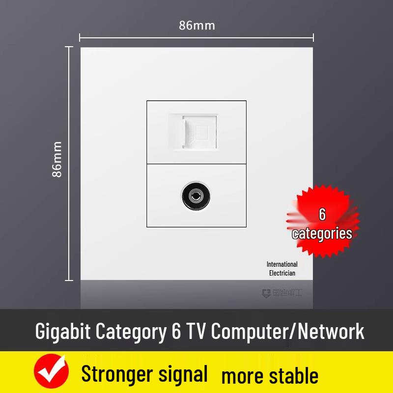 Сетевой кабель Gigabit категории 6 типа 86 с розеткой скрытой установки и 5-гнездовой панелью питания