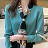 Elegant Fashion Office Lady Bow Solid Chiffon Shirts Women Spring Autumn Long Sleeve V-Neck Pullover Top