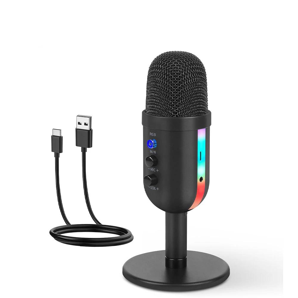 RGB игровой микрофон для ПК компьютерная запись USB конденсаторный микрофон подкастеры YouTu инфлюенсеры геймеры студийный микрофон