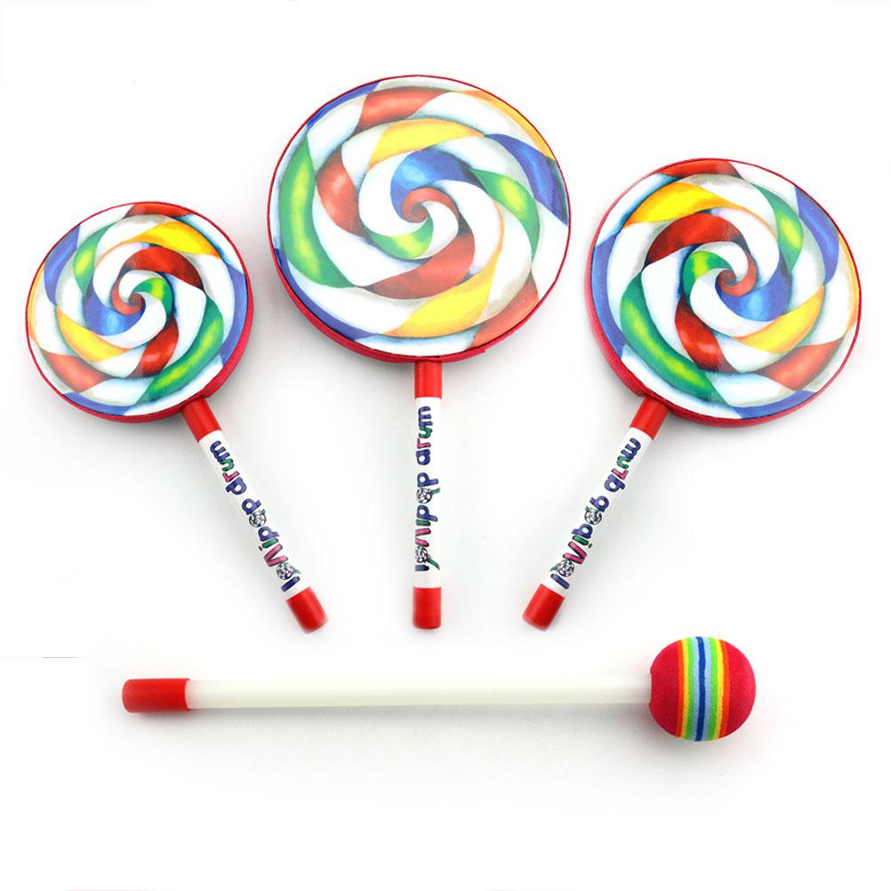 Милый барабан в форме леденца с радужной палочкой, музыкальные ритмические инструменты, для детей, малышей