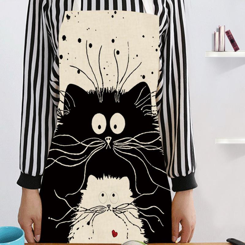 1 шт. домашний кухонный фартук без рукавов из хлопка и льна, фартуки с рисунком кота, забавная одежда для уборки