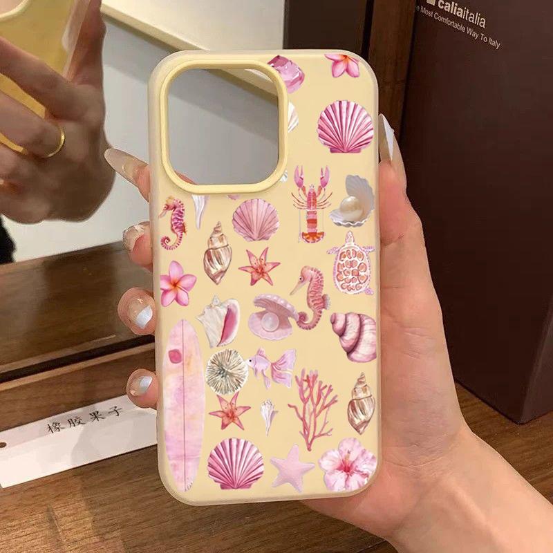 Pink Marine Creature Pattern Phone Case For iPhone 11 12 13 14 15 16 17 Pro Max 16E 17Air XR X XS Max 7 8 Plus Shockproof Cover