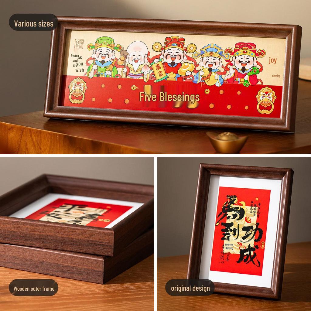2026 Year of the Horse New Year Ornament: Calligraphy Photo Frame & God of Wealth Table Decoration