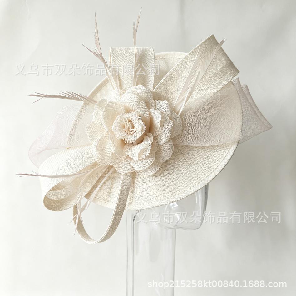 European and American retro imitation hemp top hat women's horse racing festival tea party party headgear bridal dinner feather flower top hat