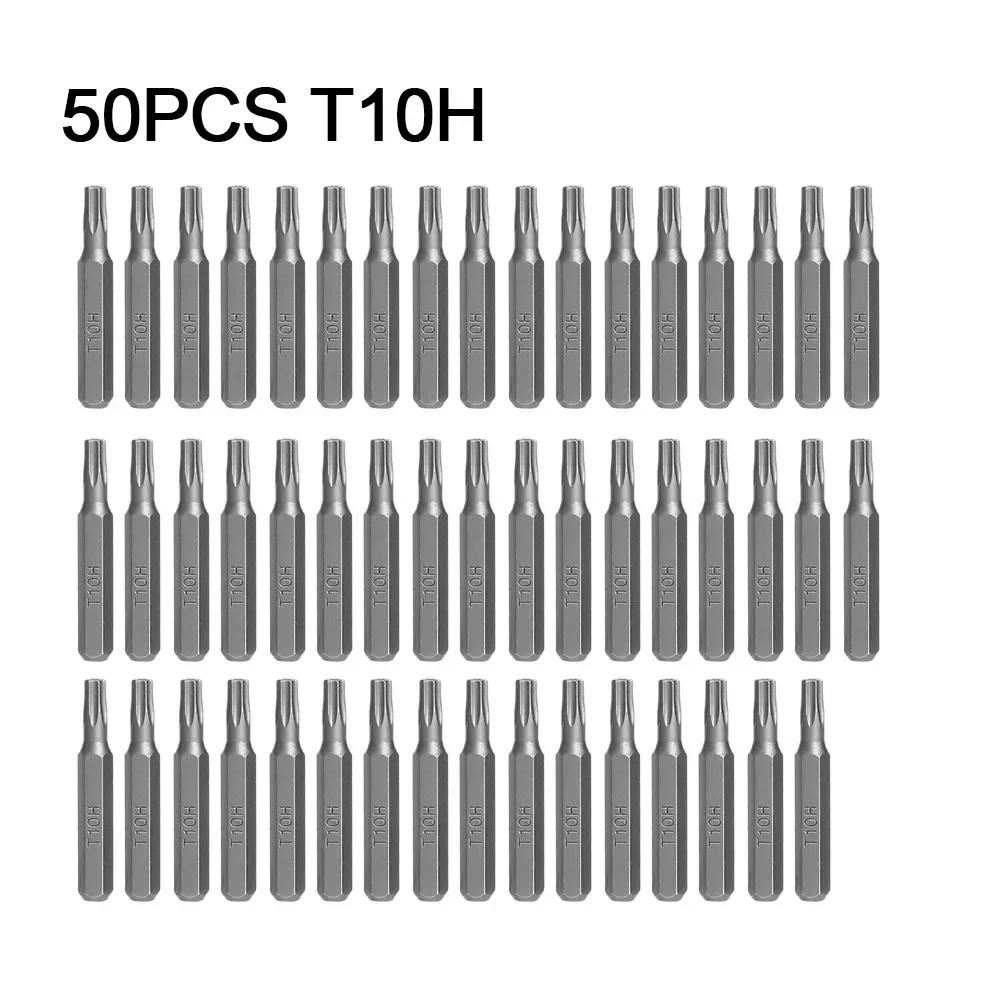 50pcs 4mm Small Hex Shank Screwdriver Bits Set T6H/T7H/T8H/T9H/T10H/T15H/T20H/T25H For Torx Plum Blossom Head Hand Tools