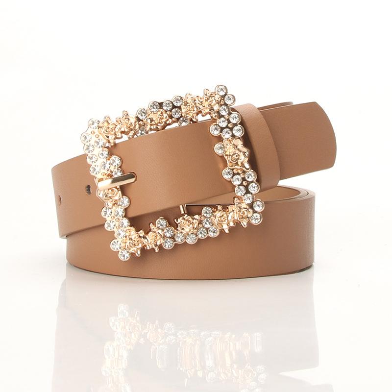 Women's belt alloy inlaid rhinestone pin buckle with dress decorative belt elegant versatile niche pu belt