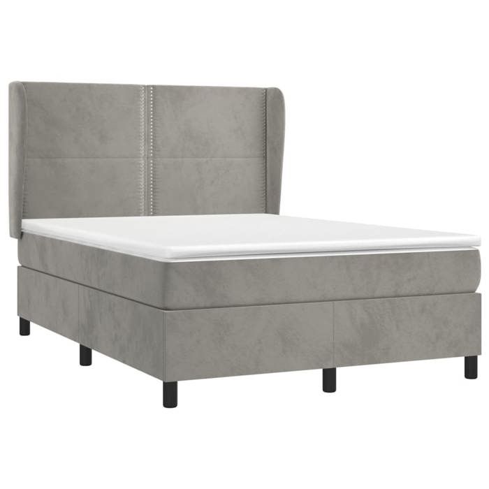 Lit avec matelas - Maison Exclusive - 140x200cm - Velours gris clair - Tête de lit réglable