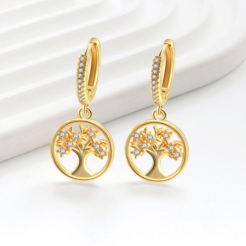 Luxury Cubic Zirconia Tree Of Life Drop Earrings For Women Niche Design Elegant Dangle Earrings Fashion Jewelry
