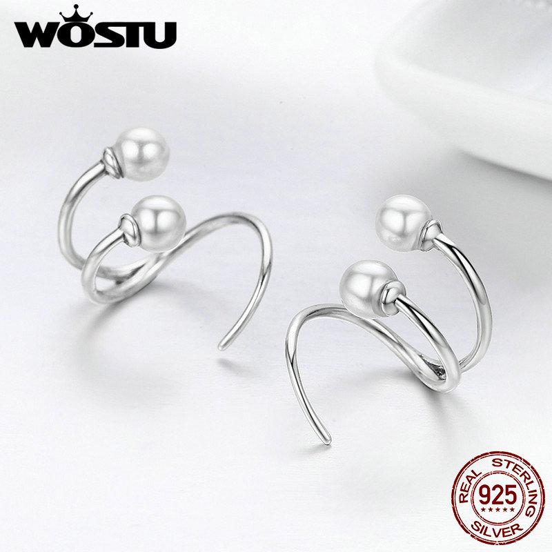 WOSTU New Style 925 Sterling Silver Intertwined Pearl Stud Earrings for Women Original Jewelry