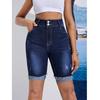 Women Summer High Waist Knee Length Denim Shorts Ladies Stretch Jeans Short Pants