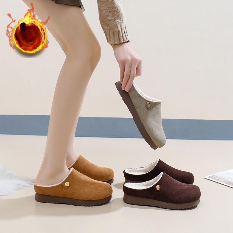 Women's Fuzzy House Slippers Fluffy Memory Foam Suede Slippers with Faux Fur Lining Indoor Outdoor Shoes Winter Warm Platform Mini Boots for Women