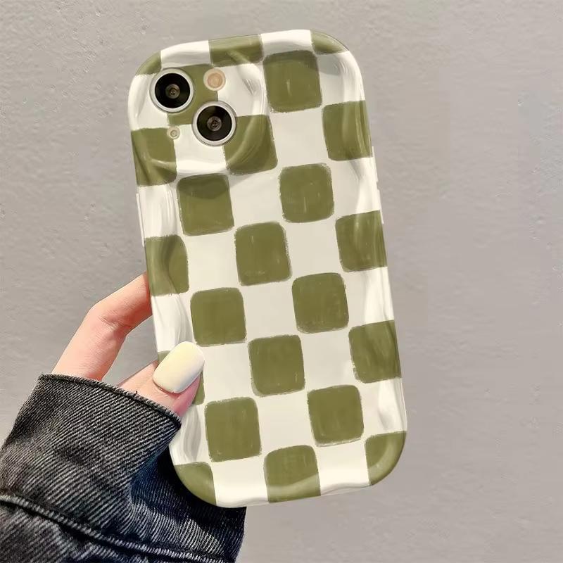 Модный чехол для телефона с принтом в розово-зеленую клетку и волнами Для iPhone 11 12 13 14 15 16 17 Pro Max XS Max XR X 16E 17Air Мягкая задняя крышка