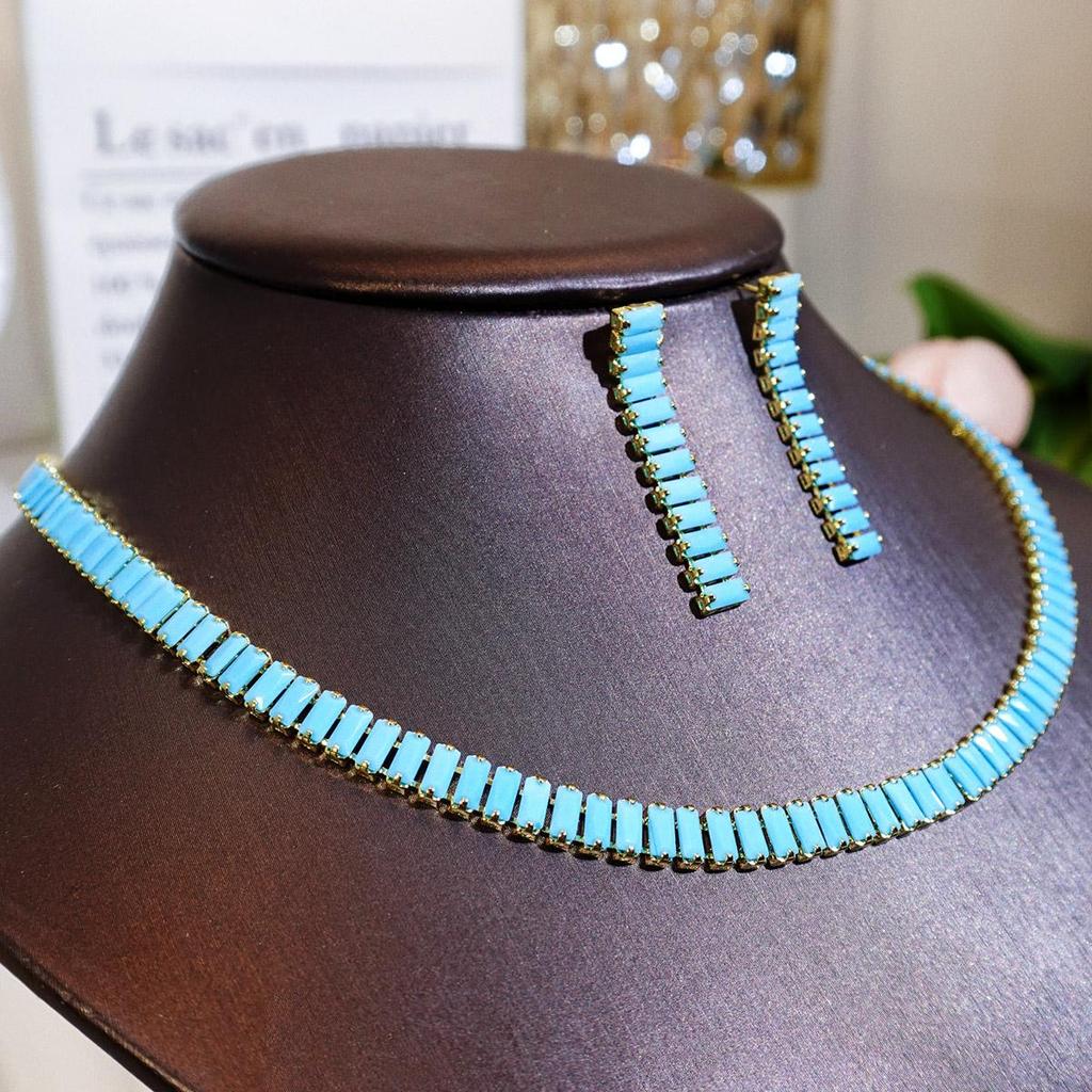 CMM 2 шт. Европейский квадратный натуральный циркон Ретро этническое ожерелье серьги-подвески модный счастливый женский комплект ювелирных изделий