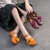 Retro Genuine Leather Flower Shallow Low Heel Shoes Soft Sole Versatile Women's Shoes