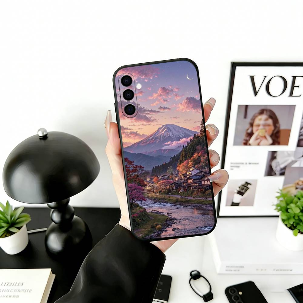 Мечтательный чехол для телефона с изображением горы Фудзи для Samsung Galaxy A73, A72, A71, A70, A53, A52, A51, Другие Мягкая черная крышка