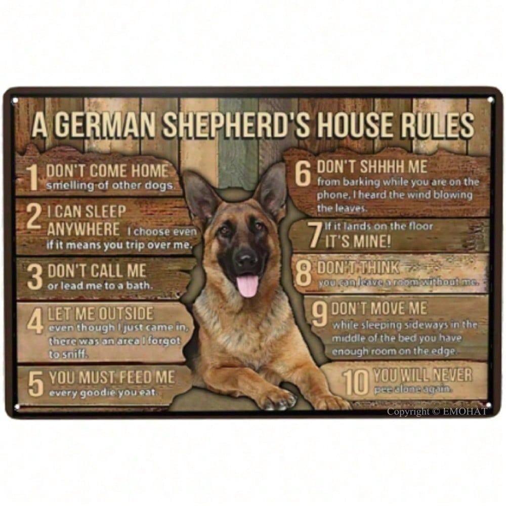 German Shepherd Dog House Rules Metal Tin Sign 8x12 Inch Vintage Retro Wall Decor for Kitchen Bar Garage