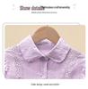 Spring 2024 Girls' White Long Sleeve Shirt with French Lace Collar