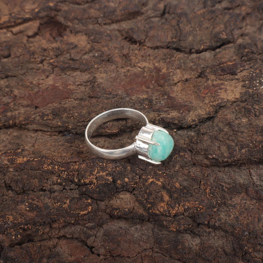 Амазонит Драгоценный Камень Стерлинговое Серебро Бохо Складываемое Кольцо для Сестер в Чакру Сердца RR-43-32