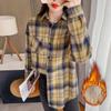 Женские толстые плюшевые теплые клетчатые рубашки, винтажная свободная блузка с карманами, осень-зима, женские повседневные корейские топы с длинными рукавами