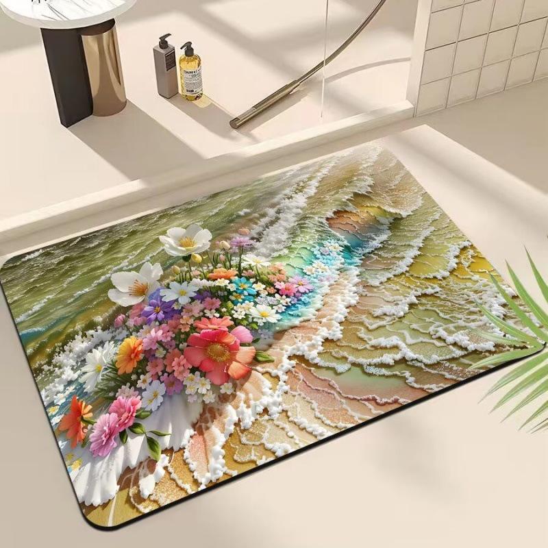 3D цветочный коврик для ванной из диатомитовой земли, быстросохнущий - Впитывающий, мягкий, нескользящий ковер для туалета и кухни