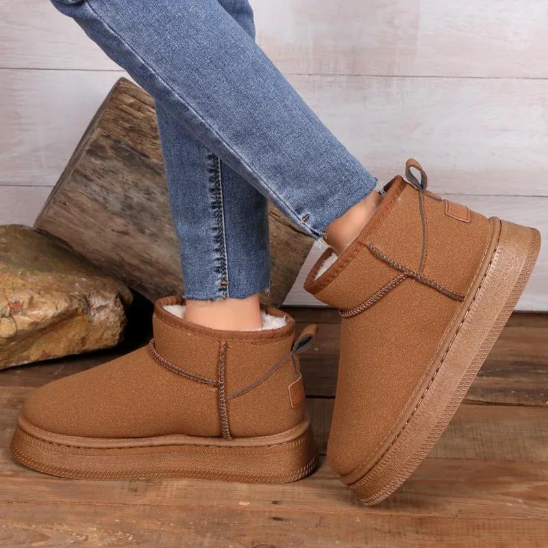 Модные женские зимние короткие плюшевые теплые зимние сапоги 2024 года, новые модные замшевые фирменные повседневные нескользящие женские ботильоны на толстой подошве