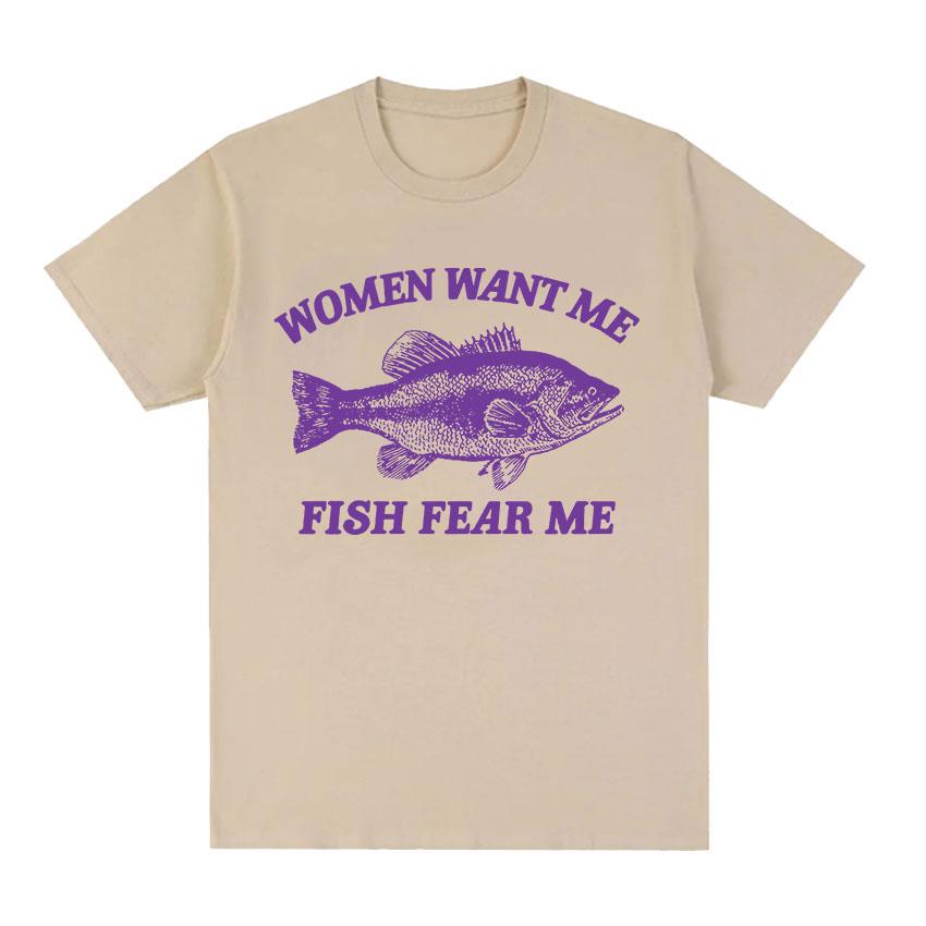 Футболка с забавной рыбкой и рисунком мема, мужская и женская футболка в стиле ретро, ​​модные футболки высокого качества, топы, повседневная футболка большого размера из 100% хлопка