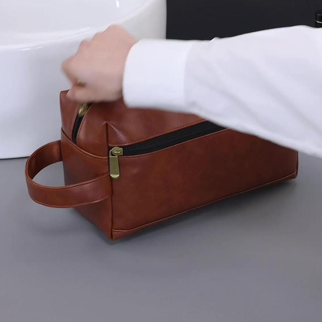 Мужской кожаный дорожный деловой несессер для бритья и косметики, сумка для хранения, портативная косметичка, органайзер большой вместимости, ручные туалетные наборы