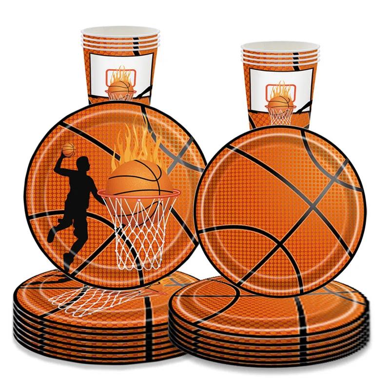 Баскетбольная вечеринка одноразовая посуда Baketball спортивные тарелки салфетки мальчики Happy Sports тема баскетбол день рождения принадлежности